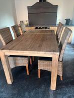 Houten tafel 1m op 2m met 6 rieten stoelen, Huis en Inrichting, Ophalen, Gebruikt, Landelijke stijl, 4 tot 6 stoelen