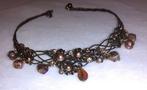 choker brons met bruine parels en kristallen, Handtassen en Accessoires, Kettingen, Overige materialen, Bruin, Verzenden, Nieuw