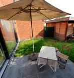 Tuinset met tafel, stoelen en parasol, Gebruikt, Loungeset, Hout, Eettafel