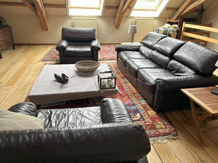 Lederen Salon, Huis en Inrichting, Zetels | Complete zithoeken, Gebruikt, Leer, Ophalen