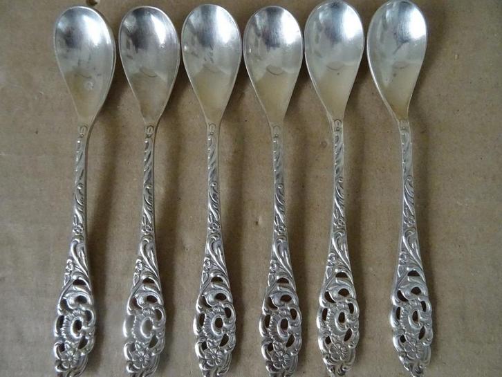 Vintage set verzilverde lepeltjes Sola 90 koffielepeltjes 6x, Antiek en Kunst, Curiosa en Brocante, Ophalen of Verzenden