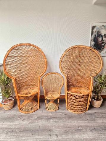 Set van 3 vintage rotan Emmanuelle stoelen beschikbaar voor biedingen