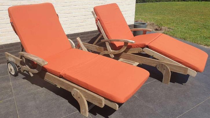 2x oranje kussens voor ligbed L190 x B84 x H30cm, afneembaar, Tuin en Terras, Ligbedden, Ophalen