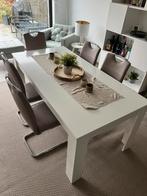 Witte tafel met 6 taupe stoelen, Huis en Inrichting, Tafels | Eettafels, Ophalen, Gebruikt, Breedte: 90 en lengte: 180, 50 tot 100 cm