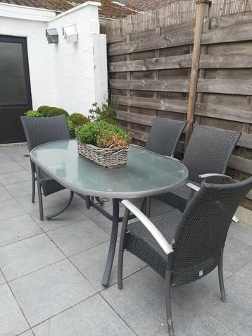 Tuinset, tafel en 4 stoelen, Enlèvement, Utilisé, Osier, Salons de jardin