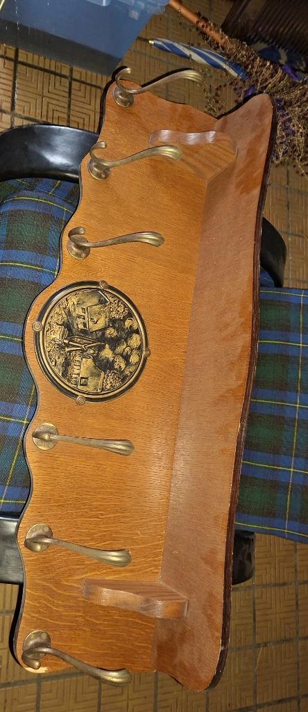 houten vintage wandkapstok met plaquette, Antiek en Kunst, Kunst | Beelden en Houtsnijwerken, Ophalen of Verzenden