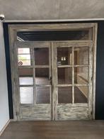 Dubbele houten deur met glas en bovenraam, Gebruikt, Binnendeur, 200 tot 215 cm, Glas
