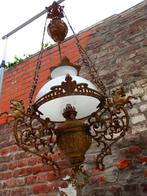 Antieke 19e eeuwse bronzen olielampkroonluchter met contrage, Antiek en Kunst, Antiek | Verlichting, Ophalen