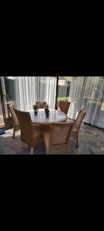 Houten tafel met marmeren blad + 6 stoelen., Comme neuf, Enlèvement ou Envoi