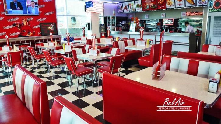 Retro/vintage Bel-Air American Diner - tafel + 4 stoelen, Huis en Inrichting, Tafels | Eettafels, Gebruikt, Vier personen, Rechthoekig