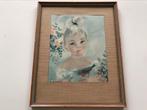Retro vintage lijst kader met glas meisje met vogel, Verzamelen, Ophalen of Verzenden, Huis en Inrichting