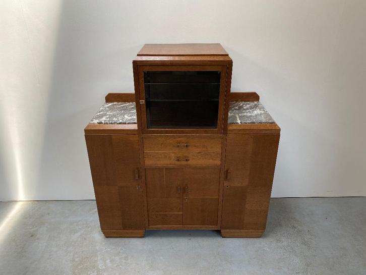 Art Deco buffetkast in eik met marmer, Antiek en Kunst, Antiek | Meubels | Kasten, Ophalen