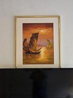 Groot olieverfschilderij (gesigneerd) van een boot in het fr, Ophalen