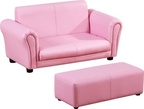 Mini Roze 2pers zetel met poef Nieuw Promo, Maison & Meubles, Canapés | Salons, Neuf, Banc droit, Deux personnes, Moins de 150 cm