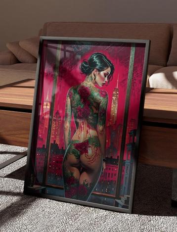 XXL Glasschilderij | Nude Tatooed Woman #5 - 6 sizes beschikbaar voor biedingen