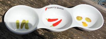 Porceleinen Party Snack schoteltje met 3 vakjes beschikbaar voor biedingen