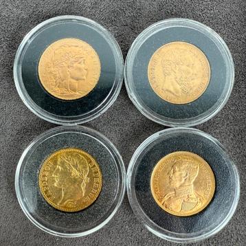 4 22k (20F) gouden munten België, Frankrijk... ~6,45 g beschikbaar voor biedingen