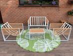 4-zits lage tuinset van wit staal, licht rotan koorden NIEUW, Tuin en Terras, Ophalen, 4 zitplaatsen, Rotan, Nieuw