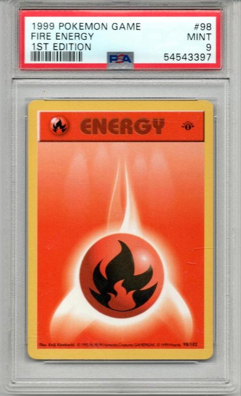 Fire Energy 1st edition Psa 9 Base set, Hobby en Vrije tijd, Verzamelkaartspellen | Pokémon, Zo goed als nieuw, Ophalen of Verzenden