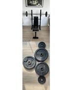 Verstelbare halterbank met een stang van 10 kg + een gewicht, Sport en Fitness, Ophalen, Gebruikt