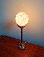 Tafellamp in verguld brons en roze gespikkeld glas, Antiek en Kunst, Ophalen of Verzenden