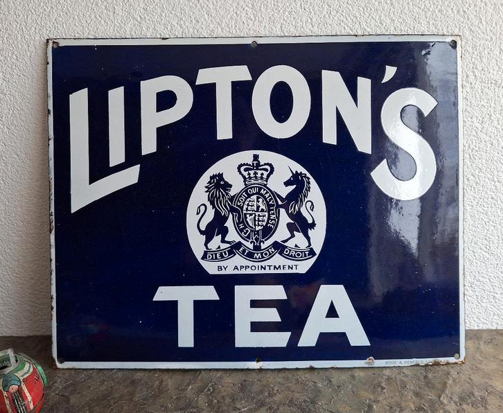 Emaille bord Lipton's Tea, Verzamelen, Merken en Reclamevoorwerpen, Gebruikt, Reclamebord, Ophalen of Verzenden