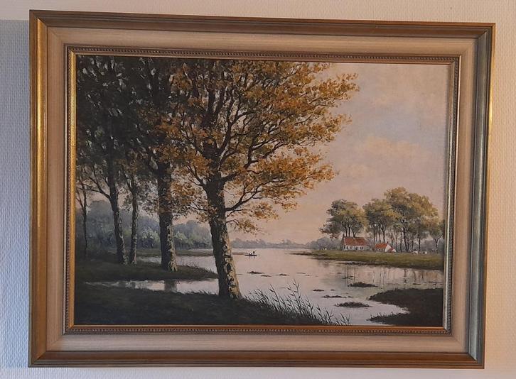 Schilderij, zicht op meer, Antiek en Kunst, Kunst | Schilderijen | Klassiek, Ophalen