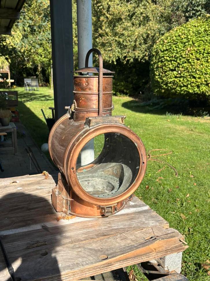 Antieke Duitse treinlocomotief lamp 19de eeuw, Antiek en Kunst, Antiek | Brons en Koper, Koper, Ophalen