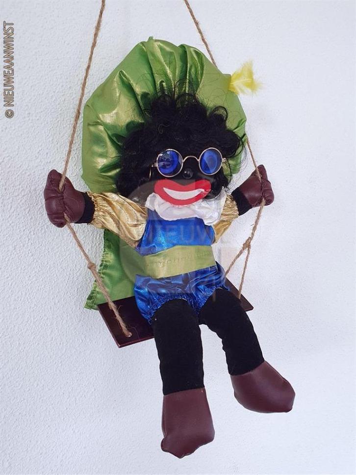 Authentieke vintage zwarte Piet pop schommel - 35cm, groen, Diversen, Sinterklaas, Verzenden