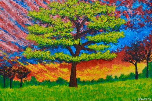 Kleurrijke landschapschilderijen, Antiek en Kunst, Kunst | Schilderijen | Modern, Ophalen of Verzenden