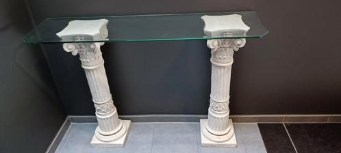 Magnifique console, colonnes en pierre et verre biseauté, Antiquités & Art, Antiquités | Meubles | Tables, Enlèvement
