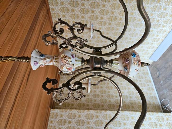 Vintage porseleinen kroonluchter met 6 armen – bloemendecor,, Antiek en Kunst, Antiek | Verlichting, Ophalen