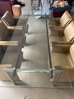 Glazen tafel en lederen zeteltjes, Huis en Inrichting, Tafels | Eettafels, Ophalen, Gebruikt, Glas, Vijf personen of meer