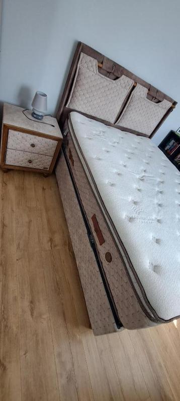 Lits boxspring 2 personnes (140/200 et 180/200) marque Bambi, Beige, Comme neuf, Enlèvement, 180 cm