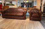 ORIGINEL CHESTERFIELD BANKSTEL 3 ZITS + CLUB FAUTEUIL SALON, Ophalen of Verzenden