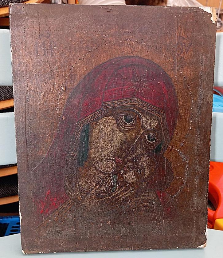 zeer oude icoon schilderij gesigneerd, Antiek en Kunst, Kunst | Schilderijen | Klassiek, Ophalen of Verzenden