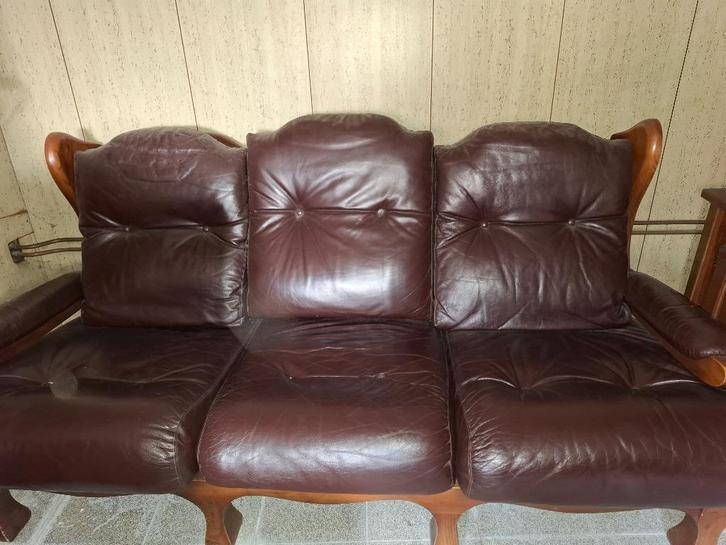 3 places en cuir, Maison & Meubles, Canapés | Salons, Utilisé, Banc droit, Trois personnes, Bois, Cuir, Enlèvement