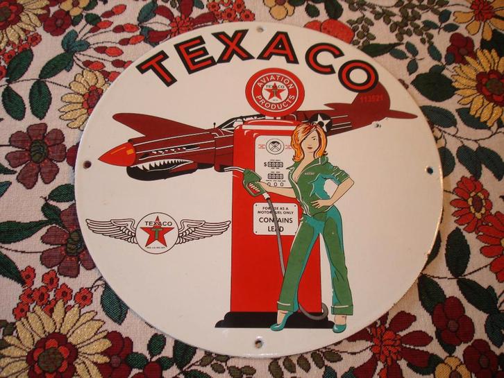 Panneau d'affichage en émail --- TEXACO --- pin-up ---, Collections, Marques & Objets publicitaires, Comme neuf, Panneau publicitaire