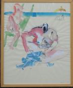 Bernard Damiano (1926-2000): Op het strand (53 x 68 cm), Antiek en Kunst, Kunst | Schilderijen | Klassiek, Ophalen of Verzenden