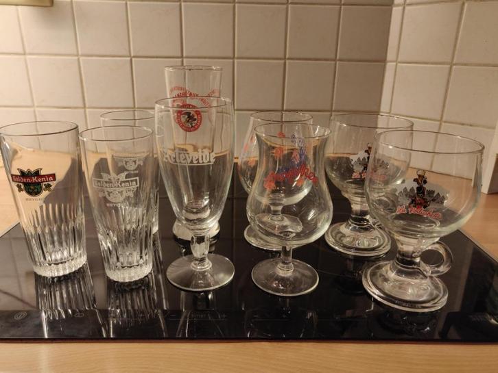 Set van 9 vintage glazen Huyghe Melle, Verzamelen, Glas en Drinkglazen, Gebruikt, Bierglas, Ophalen
