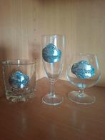 Glazen 6 cognac.6 whisky.12 champagne  met tinnen inscriptie, Verzamelen, Glas en Drinkglazen, Ophalen of Verzenden
