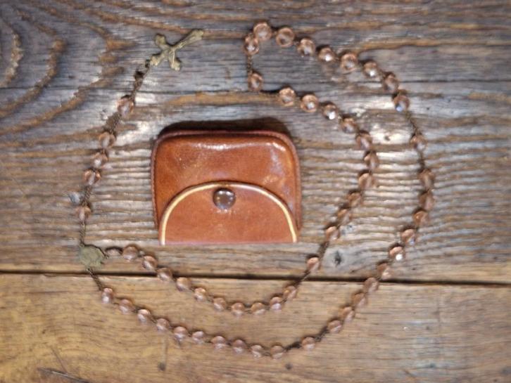 oude roze halfedelstenen paternoster met zakje, begin 1900, Antiek en Kunst, Curiosa en Brocante, Ophalen of Verzenden