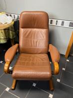 Verstelbare leren relaxfauteuil, Huis en Inrichting, Fauteuils, Ophalen, Gebruikt, Hout