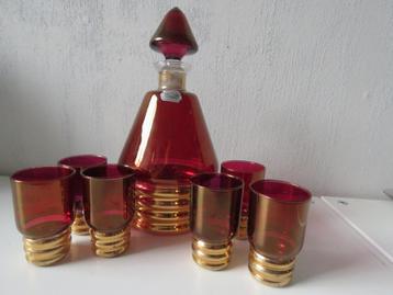 Carafe Landgraf Vintage VAB Boussu-Tchecover avec 6 verres, Enlèvement ou Envoi