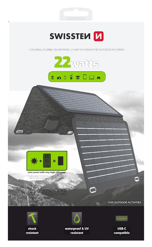 Swissten Opvouwbaar Zonnepaneel (22W), Caravans en Kamperen, Kampeeraccessoires, Nieuw, Ophalen of Verzenden