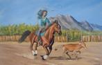 grande peinture à l'huile western/cheval (75x115cm), Enlèvement ou Envoi