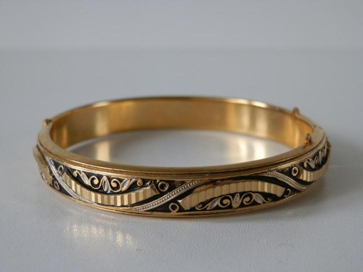 Gouden slavenarmband . Gedamasceerde armband., Handtassen en Accessoires, Armbanden, Zo goed als nieuw, Overige materialen, Goud
