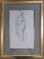 DE BRUYNE Gustaaf "Staand naakt " houtskool op grijs papier, Antiek en Kunst, Ophalen of Verzenden