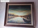 Coucher de soleil sur le lac - G. De Geest - 74,5 cm x 64,5, Antiquités & Art, Enlèvement