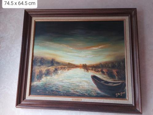 Coucher de soleil sur le lac - G. De Geest - 74,5 cm x 64,5, Antiquités & Art, Art | Peinture | Classique, Enlèvement